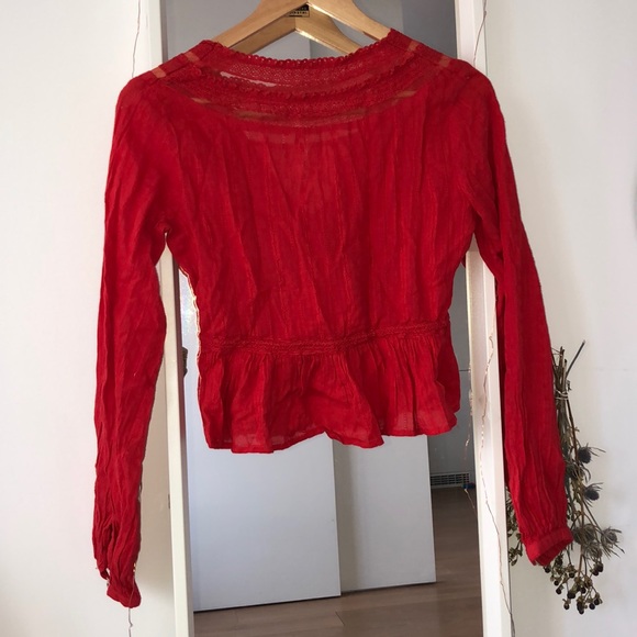 Free people red lac& crochet boho tassel crop top - Picture 7 of 7